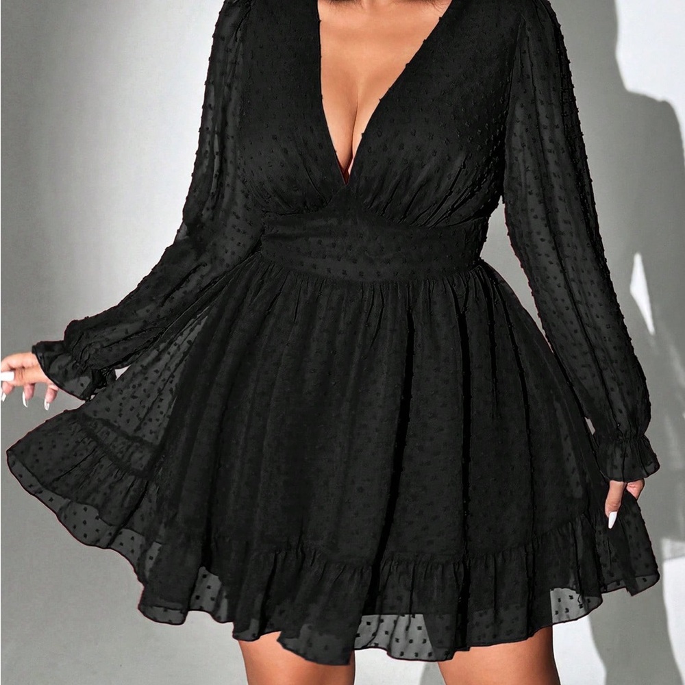 SHEIN Black Fit and Flare Dress with Bishop Sleeves